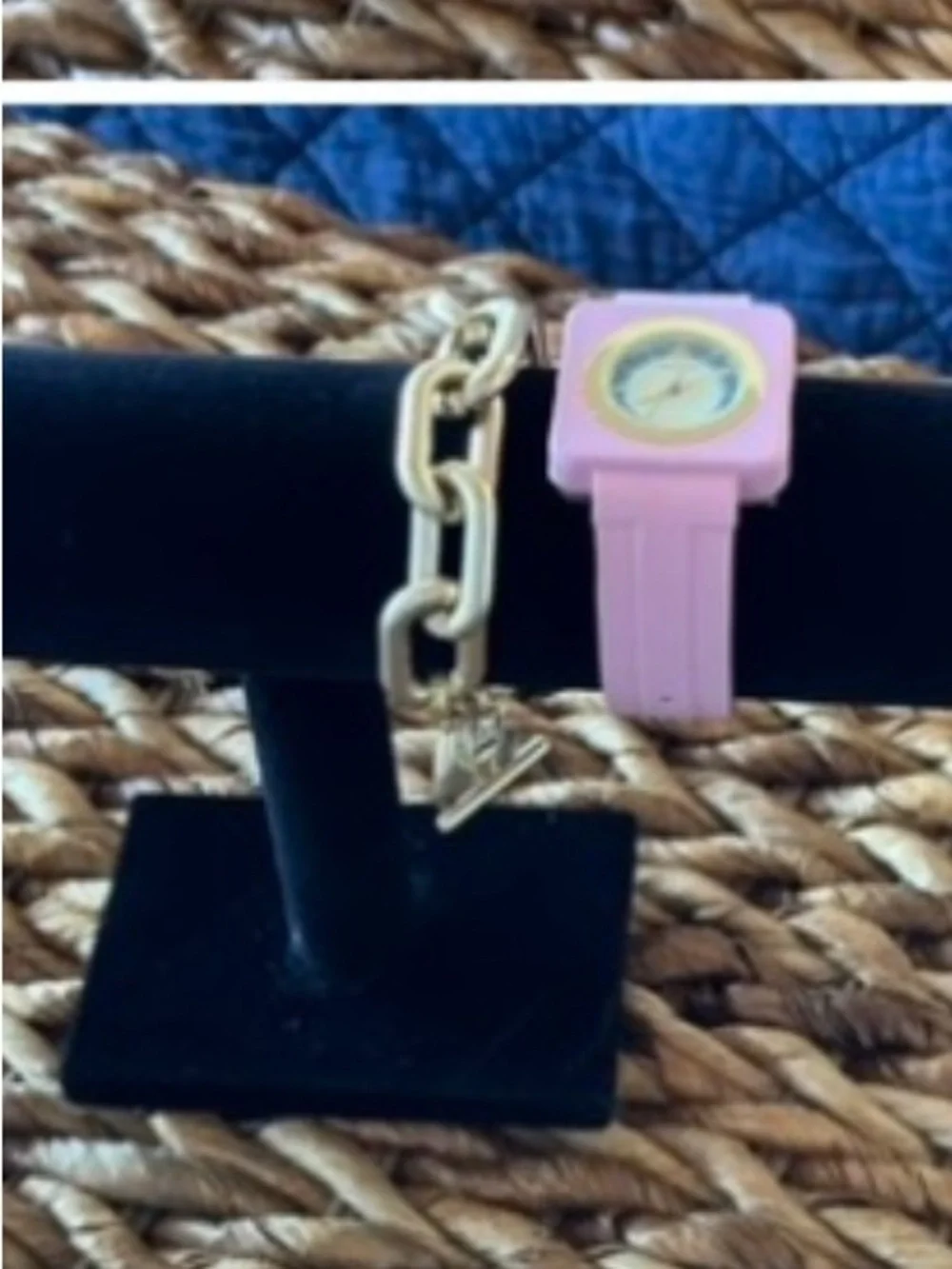 Tory Burch Izzie Watch Pink Silicone Square Watch with Gold Bezel 36 mm